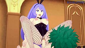 Nejire Hado, Tsuyu Asui, and Izuku Midoriya in bunny girl 3D hentai action