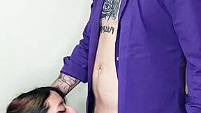 Petite teen receives cumshot in mouth during blowjob