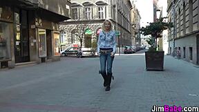 Blonde European Teen Sucks Cock In Shoes With Handjob POV