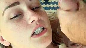 feeling the thrill, the closeup shows the dirty talking blonde hotwife giving a blowjob and receiving a facial.