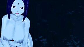 Raven with big thighs gives jerk off instructions in dark forest.