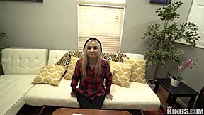 Hot blonde Aria Banks endures big dick pounding in filthy casting.