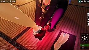 futanari girl in hentai game does footjob to living dildo and squirts