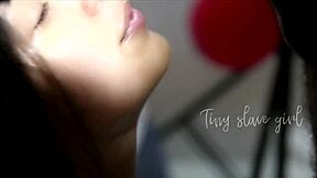 Petite skinny maid with delicious lips works in the house as a slave.