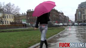 the brunette babe gets her thong ripped off