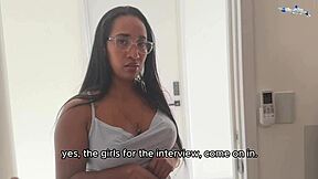 Housewife Leyne Rodriguez tries her first porn casting blowjob