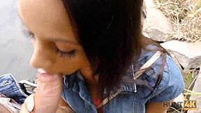 Hunter bags perfect trimmed pussy in public park