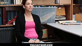 Brunette Shoplifter Bobbi Dylan Strikes Taboo Fuck Deal with Officer