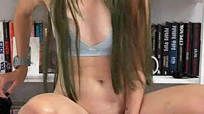 this petite brunette girl uses toys on her big ass and natural tits for solo masturbation. day 28 of her routine.