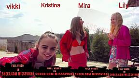 Threesome group fucks girl misss vikki with deepthroat and dildo! Intense webcam action!