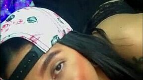 Latina teen gives big blowjob to brother on webcam