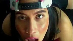 Latina teen gives big blowjob to brother on webcam