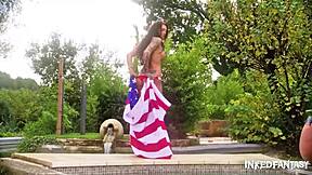 inked goddess daniela teases with independence day striptease, undressing slowly