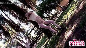 Lesbian Nina Shows Sexy Body And Rubs Pussy!