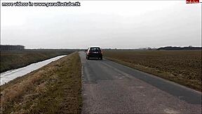 Pure amateur having sex in the car on a road!