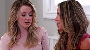 Milf mother in law toys with her stepdaughter's pussy in a detailed lesbian scene with oral.