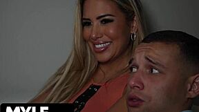 Can a blonde stepmom in shorts resist stepson’s big cock during movie night?