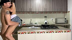 Passionate Couple Fucks In Kitchen With Huge Cumshot