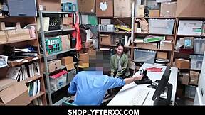 Jade Noir, the tiny Asian shoplyfter, spreads her legs for punishment