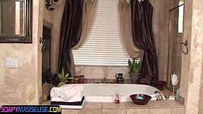 busty teen teases her client during steamy massage sesh.