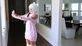 Asian teen 18+ Elle Voneva spreads tiny pussy wide open.