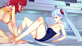 Ruri Hoshino and Festenia Muse engage in intense lesbian play in hentai anime