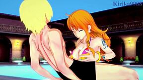 nefertari vivi, nami, and sanji engage in intense futanari sex in one piece hentai