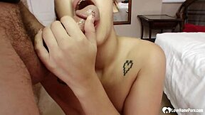 asian hottie teases him before sucking him off in deepthroat interracial action.