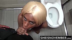 Slim African American MsNovember Risks Blowjob in Fast Food Restaurant