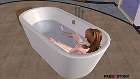 Animated Teen Girl Rubs in Bath