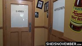 Slim African American MsNovember Risks Blowjob in Fast Food Restaurant