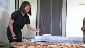 Indian spa worker flashes his cock during massage, oops