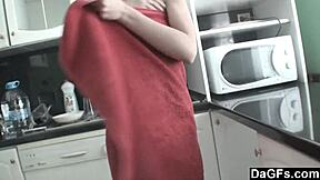 Horny Babe Gropes Tits In Kitchen Alone