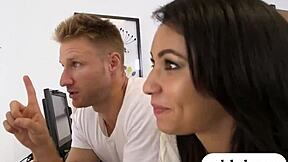 Slim Blonde Babe with Glasses Gets Pounded for Cash in Group