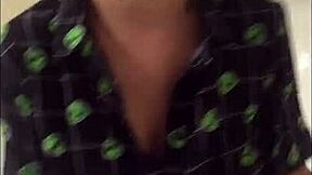 Milly walks with vibrator in shopping