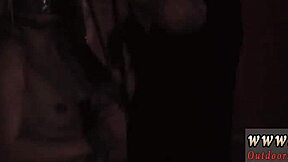 Brunette teen Goldie endures rough outdoor double penetration