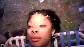 Young 18+ chick drenched in cum during wild orgy