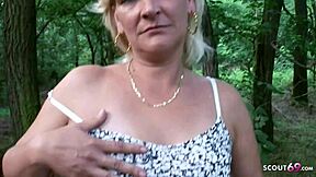 Mature step grandma seduces teen for outdoor pov sex