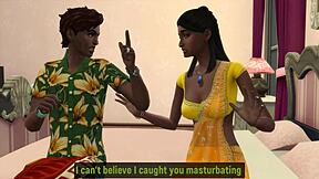 shy ebony indian teen 18+ sister caught masturbating by her brother in the room, leading to blowjob and fucking