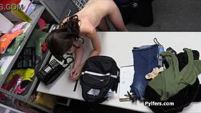 mall cop can't resist those pierced teen nipples in office bust