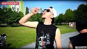 jolee love, stunning german teen with big tits, squirts in car during anal sex outdoor.