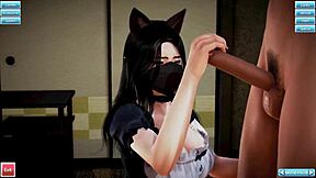 My goth catgirl maid serves me with a wild handjob