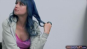 watch cute chick with blue hair get punished in garage