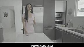 Povmama - Loving Stepmom Gia Vendetti Slurping Stepsons Big Cock In Kitchen 😏