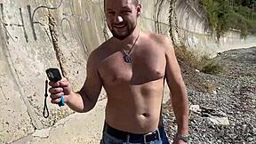 me and three buddies found this girl on the beach and stuffed her mouth with our cocks