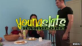 This brunette coed loves anal and creampies 🍆