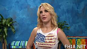 Teen petite gets rough massage fucking, oiled tight pussy to orgasm.