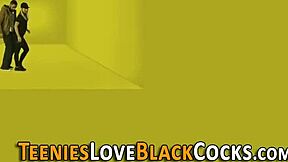 A young blonde teen engages in a hardcore activity with a huge black partner in doggystyle