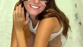 Tall brunette teen 18+ engages in wet clothed sex in jacuzzi with monster cock