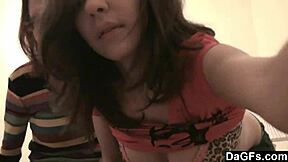 DAGFS - Two Teen Lesbians with Glasses Play Wild on Camera in Bedroom